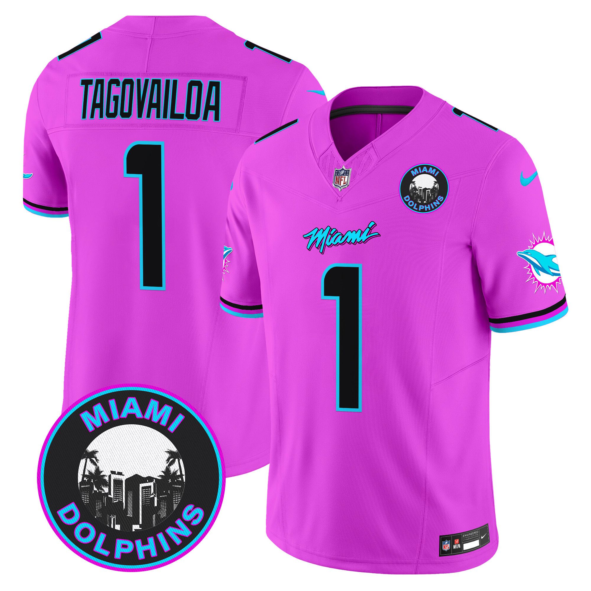 Men Miami Dolphins 1 Tagovailoa Pink 2024 Nike Vapor Limited NFL Jersey
